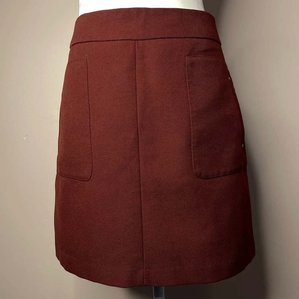 H&M Textured Woven Zipper Mini Skirt (Maroon) - 8